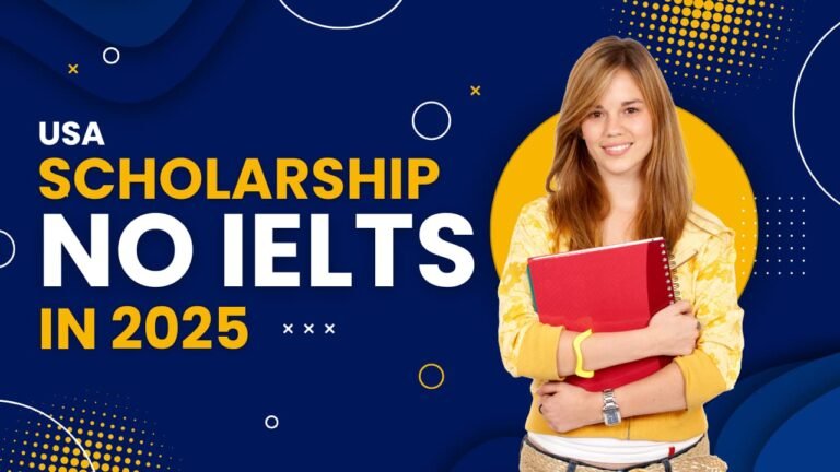 International student celebrating US scholarship without IELTS or GRE in 2025