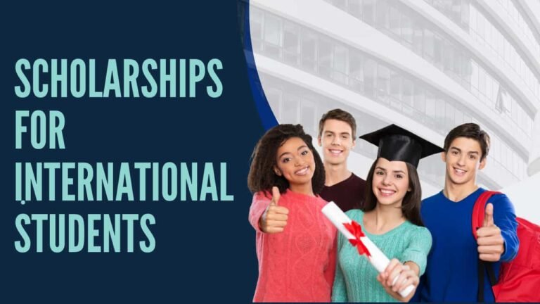 Young Indian student holding scholarship documents with global university icons in the background – Study Abroad 2025