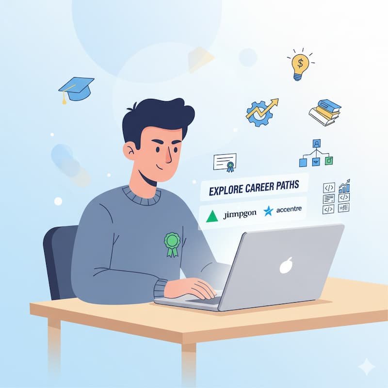 Student completing a virtual Forage internship on laptop with company logos and certificate icons in background