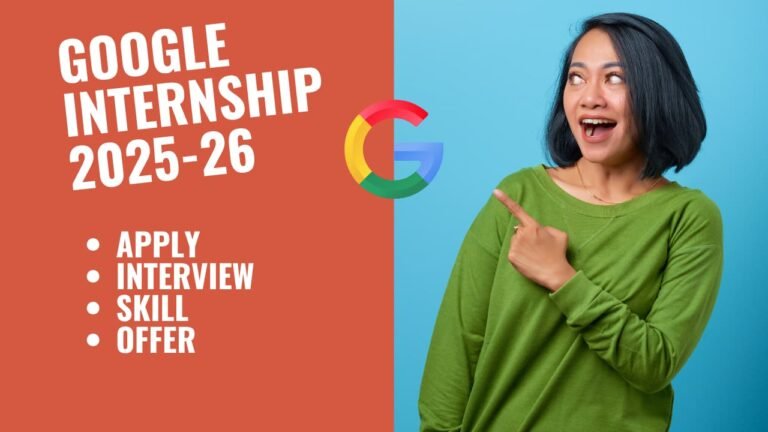Female student touching Google logo while exploring Google Internship 2025 apply, interview, and offer process