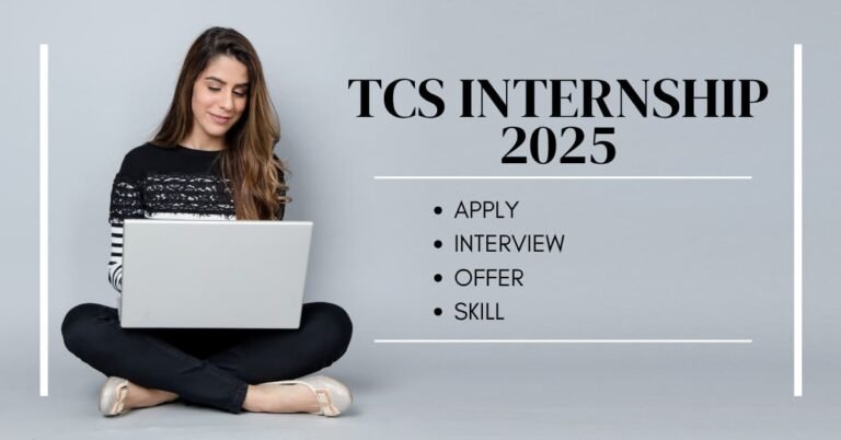 Girl in black t-shirt using laptop while preparing for TCS Internship 2025 application process