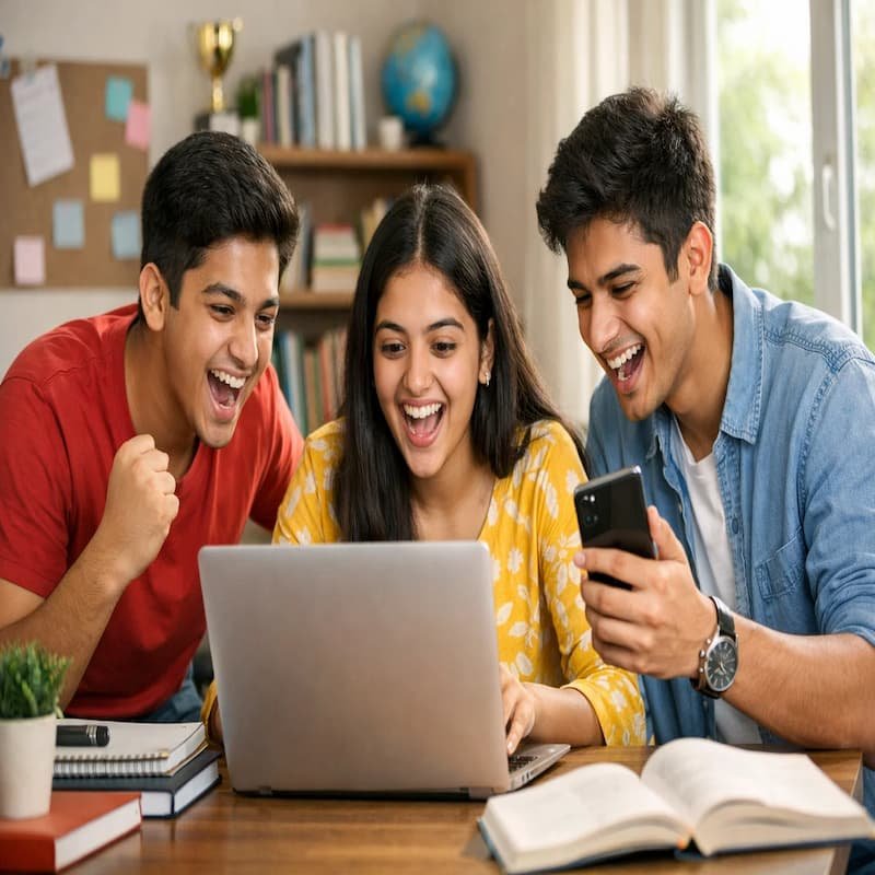 Students checking 10th Result 2026 online in India using mobile and laptop