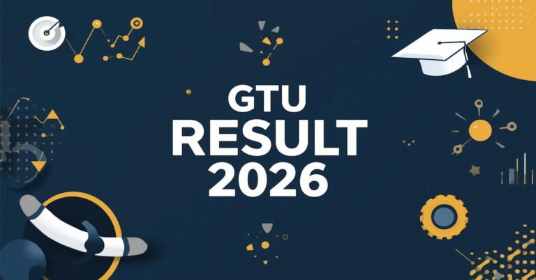 Student checking GTU Result 2026 online on laptop Gujarat